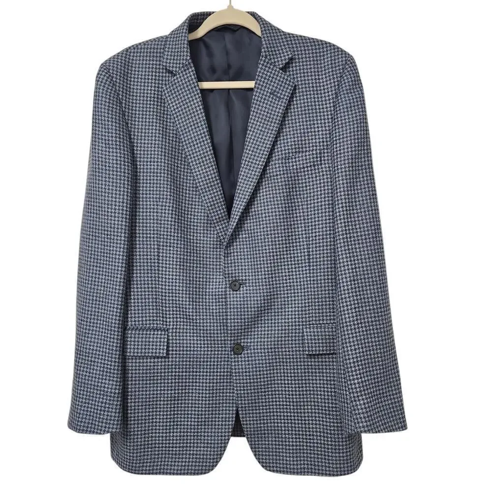 Brooks Brothers Men's Wool Regent Houndstooth Checked Blue Sports Coat Size 42L